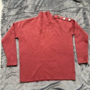 Tahari Red Turtleneck Sweater with Button Detail
